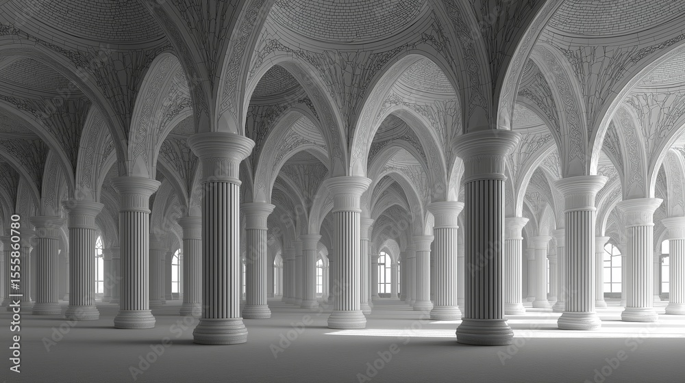 Obraz premium White Room with Repeating Arches and Pillars
