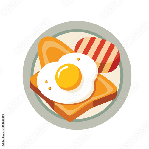 fried egg on toast and bacon icon isolated on white background