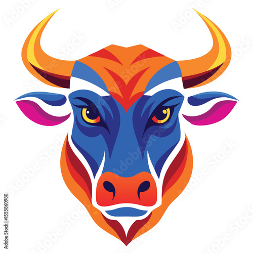 cow with horns colorful icon isolated on  white background