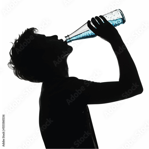 Man drinking water vector silhouette