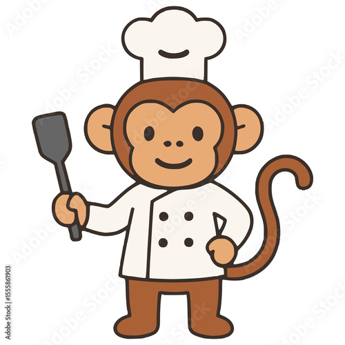 monkey chef cartoon character flat color vector illustration template design