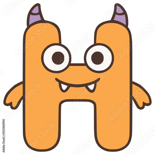 cute letter H monster flat color vector illustration template design