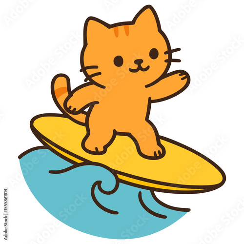 cat playing surf sport isometric flat color vector illustration template design