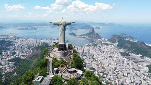 Ascending aerial footage unveils a picturesque panorama of Rio de Janeiro, Brazil
