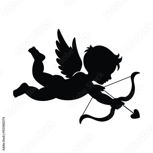 Cupid Silhouette: Black and White Illustration of Love and Valentine's Day