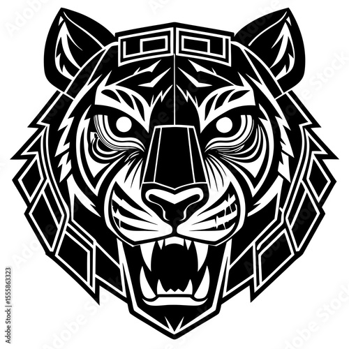 cybernetic tiger head in vector style