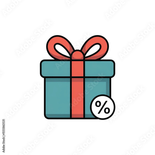 Gift box with red ribbon and percentage tag for sales promotion  