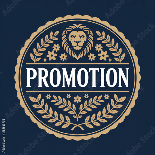 Vintage logo design with lion and floral elements for promotion  