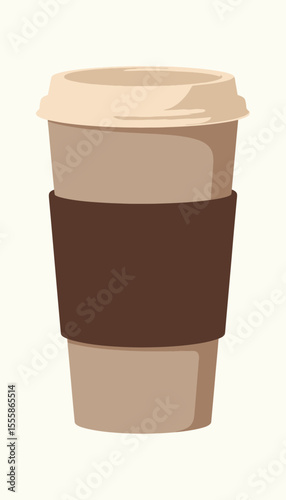 Disposable coffee cup with sleeve in flat design  