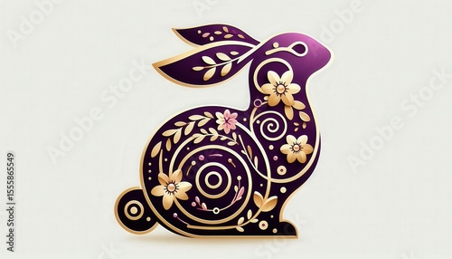 a whimsical spiral rabbit with floral embellishments, simplified in shape. using spirals to represent the body and ears, with delicate flowers integrated to add charm and a natural aesthetic.