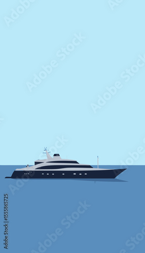Luxury yacht sailing on calm blue water with clear sky background  