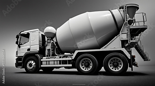 Modern concrete mixer truck on gray background with polished surface and strong design