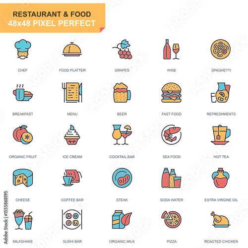 Restaurant Services Icons – Flat Vector Set of Food and Dining Elements