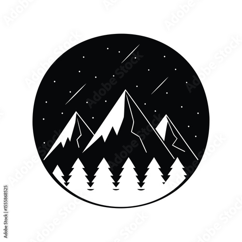 northern lights over mountains black vector shape