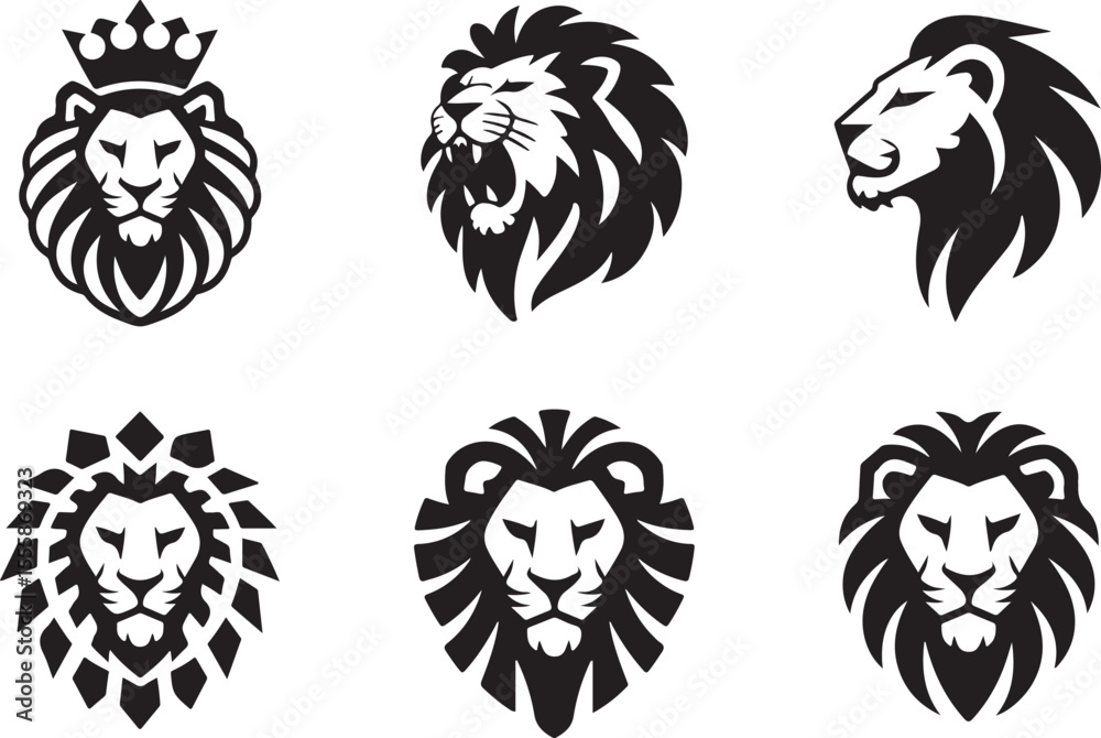 Obraz premium Majestic Lion Head Illustrations A Collection of Regal Designs