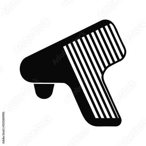 A black and white silhouette illustrates a barcode scanner