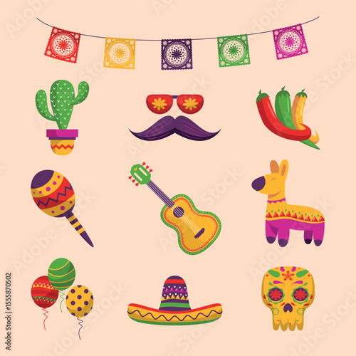 Cinco de mayo elements illustration with cute flat design style