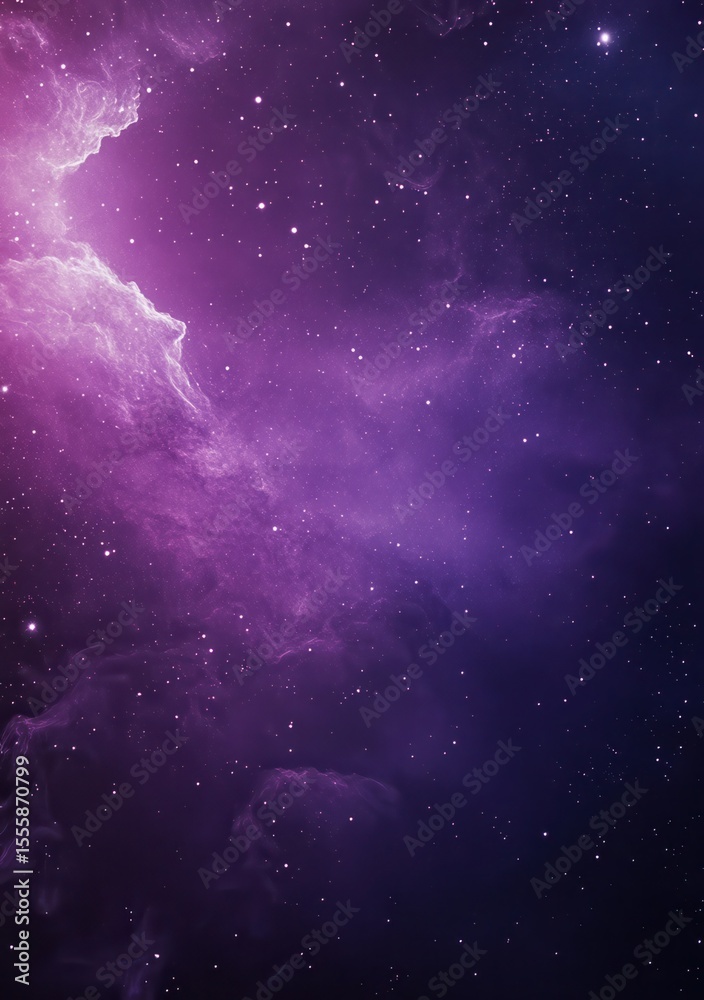 Fototapeta premium A dark purple background with stars and nebulae, creating an ethereal atmosphere. The color of the sky is deep blue or violet, giving it an otherworldly feel. It's perfect for.