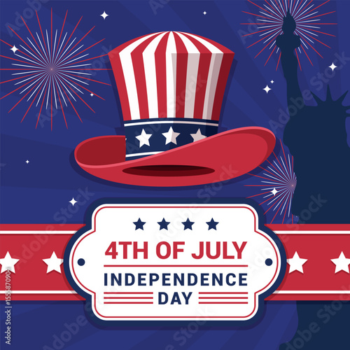 Illustration celebrating american independence day with uncle sam hat as a very famous symbol
