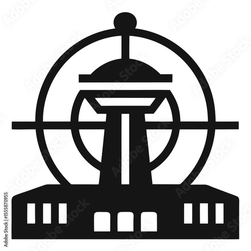 Monochrome of air traffic control radar screen design black icon on white background.