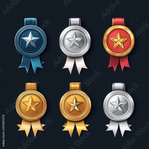 A medals icon set with platinum, gold, silver and bronze badges.