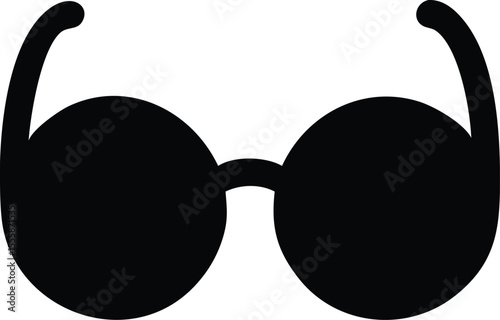 Simple Black Silhouette of Round Glasses with Temples on White Background