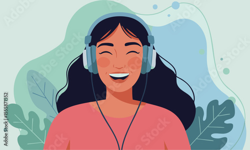 Happy Woman Listening Podcast: Music, Audio, Online Streaming, Digital Media, Relaxing Sound Content