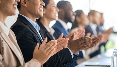 Profile view of people clapping in a meeting room