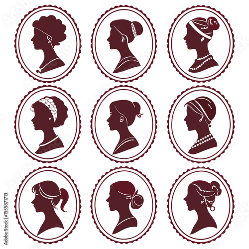 Elegant Woman Silhouette Collection in Ornate Frames for Vintage Design Projects