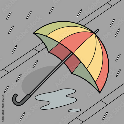 Colorful Umbrella in Rain on Pavement rainy weather
