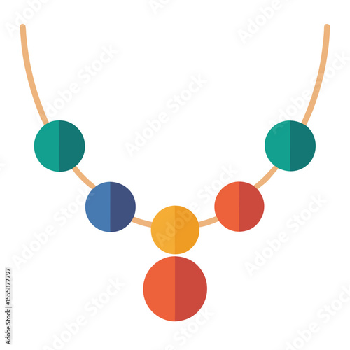 Colorful wooden bead garland necklace icon on white background.