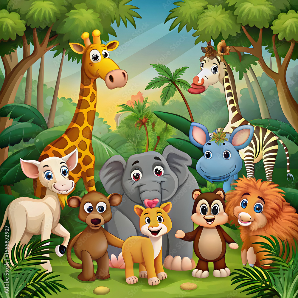 Naklejka premium cartoon wild animals in the jungle