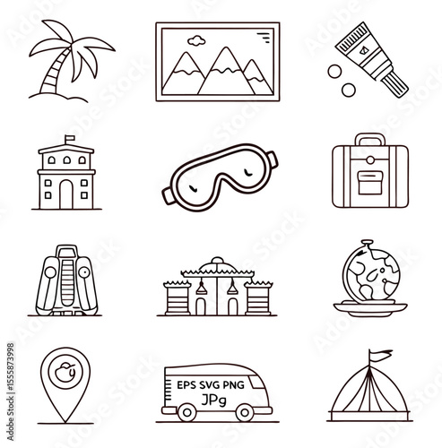 Travel and Vacation Doodle Icons Set in a Line Style Design