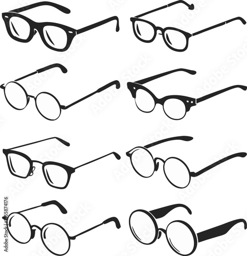 Collection of Black and White Eyeglasses and Spectacles in Various Styles