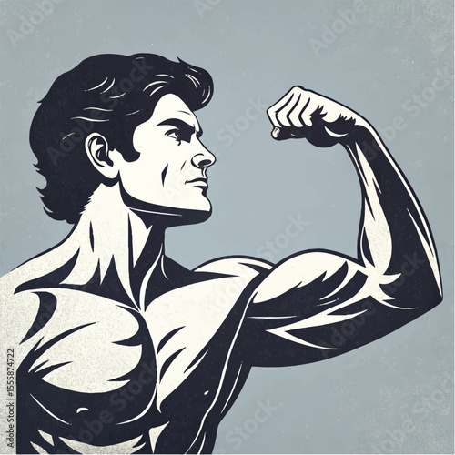 Body Builder pose big bicep vector silhouette