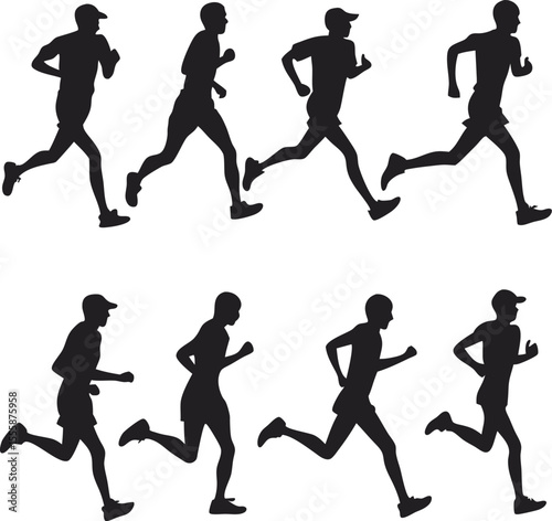 Silhouette of Runners in Motion Marathon Runners Sports and Fitness Concept