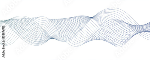 Abstract monochromatic wave pattern with smooth, flowing curves. Shades of grayscale, from light to dark,Frequency sound wave lines and technology curve lines. Design for brochure, flyer, banner, 