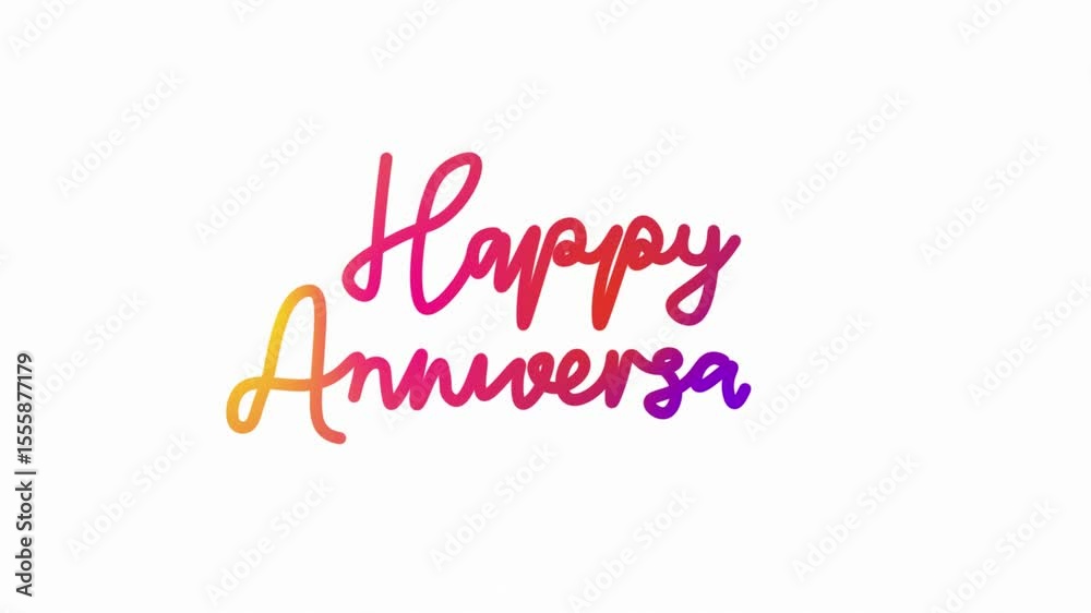 happy anniversary Hand drawn calligraphy monoline vintage text on background. Calligraphy lettering animation video Full HD,One line continuous animated typography intro outro gradient on black