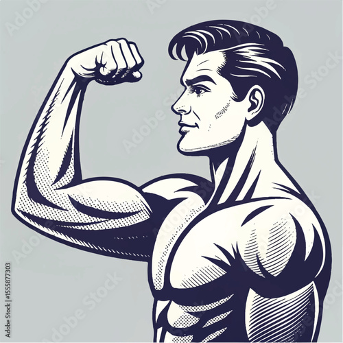 Body Builder pose big bicep vector silhouette