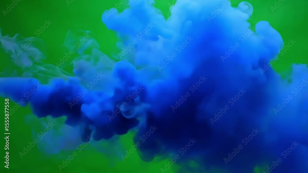 Captivating blue ink swirling in green background perfect for abstract visuals and presentations