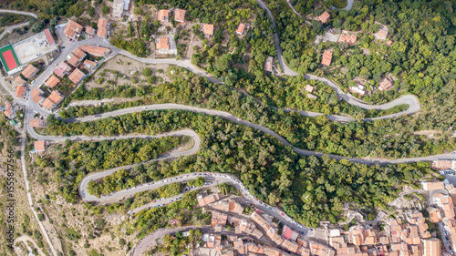 Aerial view over Pollina, beautiful town on top of the mountain in Sicily, Italy