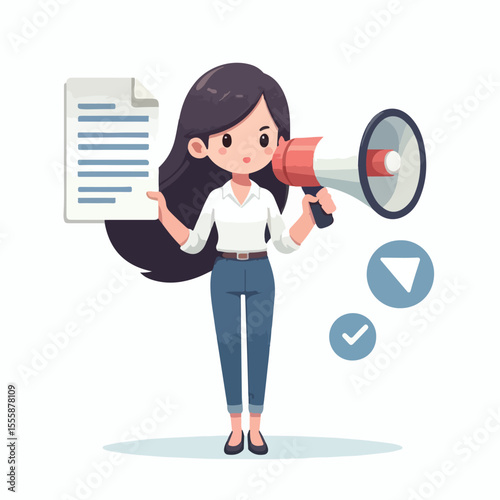 vector image of a person using a megaphone to present information on a white background