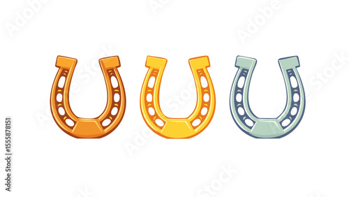 Horseshoe icon set featuring lucky charm symbols in multiple vector styles, black and white outline and filled designs, ideal for good luck, western, and decorative artwork