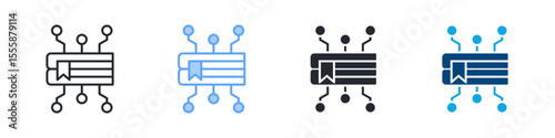 Digital Book Icon Set Multiple Style. Designed In Outline, Blue, Glyph, Dual Tone