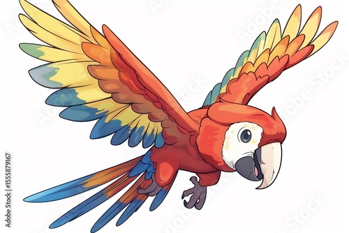 Isolated Scarlet Macaw Flying White Background