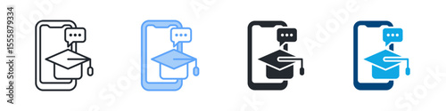 Online Study Icon Set Multiple Style. Designed In Outline, Blue, Glyph, Dual Tone