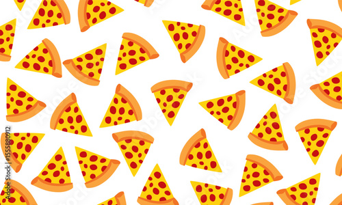 pizza seamless doodle pattern, Fast food background. Slice of pizza pattern seamless