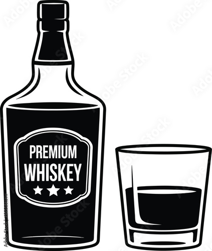 Illustration of a premium whiskey bottle and a glass with the liquid
