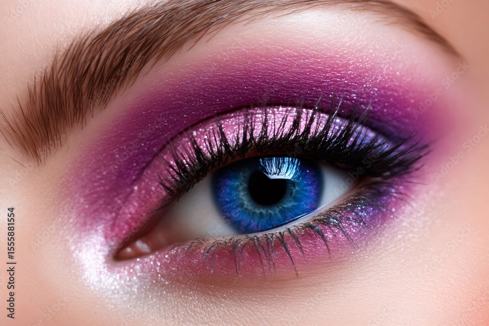 Obraz premium Woman showing colorful eye makeup and long black eyelashes