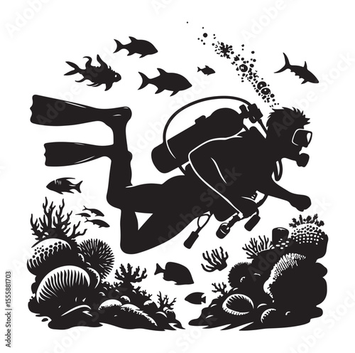 vector Scuba diving Silhouette Collection diving vector graphic